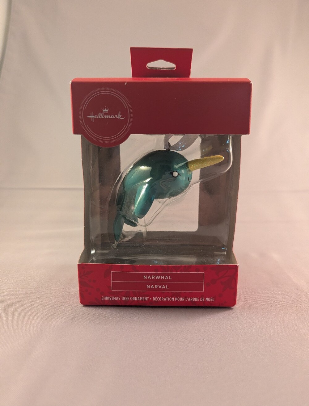 Hallmark Teal Narwhal Ornament with Gold Tusk